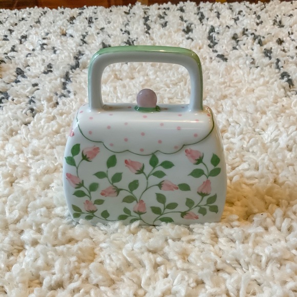 SOLD Adorable Vintage Floral Purse Ceramic Coin Bank - Picture 2 of 4